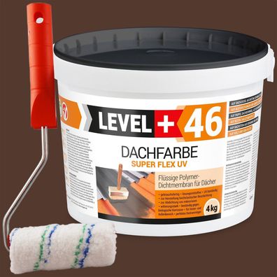 Dachfarbe 4kg Flexible Sockelfarbe Dachlack Braun + Farbroller 10cm Set RM46