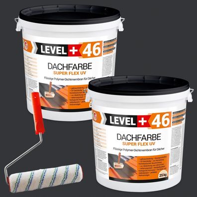 Dachfarbe 50kg Flexible Dachlack Sockelfarbe Anthrazit + Farbroller 25cm Set RM46