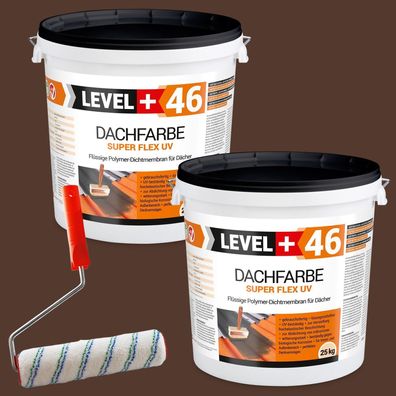 Dachfarbe 50kg Flexible Sockelfarbe Dachlack Braun + Farbroller 25cm Set RM46