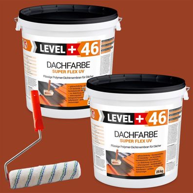 Dachfarbe 50kg Flexible Sockelfarbe Dachlack Ziegelrot + Farbroller 25cm Set RM46