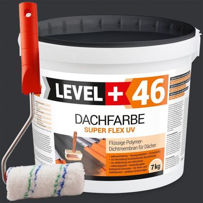 Dachfarbe 7kg Flexible Dachlack Sockelfarbe Anthrazit + Farbroller 10cm Set RM46