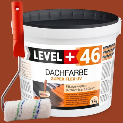 Dachfarbe 7kg Flexible Dachlack Sockelfarbe Ziegelrot + Farbroller 10cm Set RM46