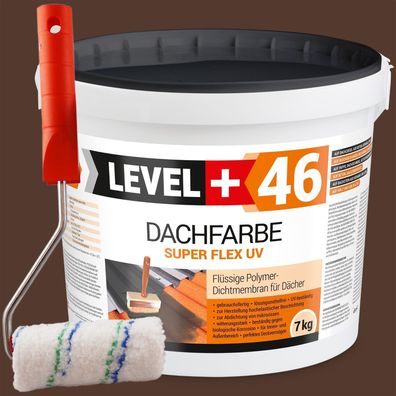 Dachfarbe 7kg Flexible Sockelfarbe Dachlack Braun + Farbroller 10cm Set RM46