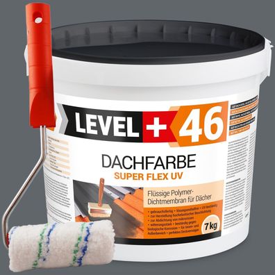 Dachfarbe 7kg Flexible Sockelfarbe Dachlack Steingrau + Farbroller 10cm Set RM46