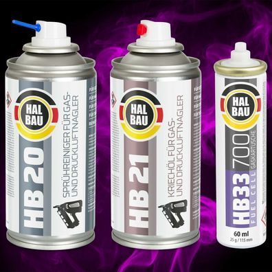 Naglersprühreiniger 150ml/ HB20 + Gasnagleröl 150ml/ HB21 + Gaspatrone 165mm HB31 5St