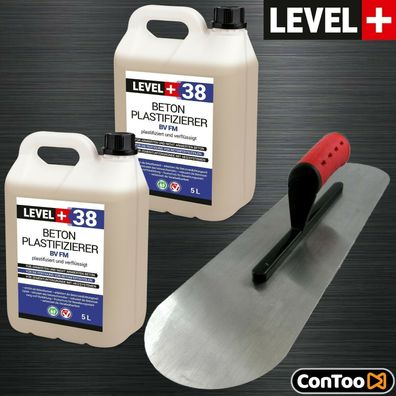 Set 10L Betonverflüssiger Profi Bodenlegerkelle Zweiseitig Halbrund TOP SET351