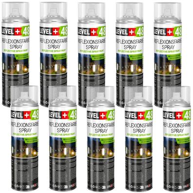 Reflektierende Sprühfarbe 10x500ml Leuchtet im Dunkel Markierung Spray Level+48