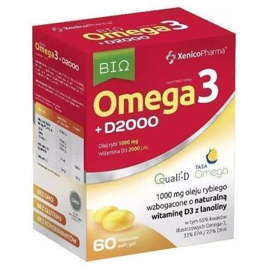 Bio Omega3 + D 2000 (65% Omega), 60 Kapseln - Premium Nahrungsergänzungsmittel