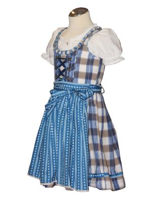 Lekra Kinderdirndl Ilona blau beige Set 3-tlg - Größe: 104