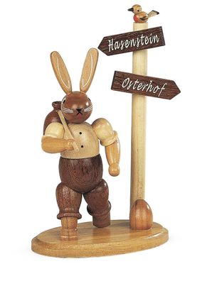 Osterfigur Hase Wanderer am Wegweiser natur klein H= 14 cm NEU Osterdeko Ostern