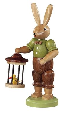 Osterfigur Hase mit Vogelkäfig farbig lassiert klein Höhe 11cm NEU Osterdeko