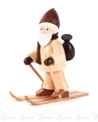 Weihnachtliche Miniatur Ruprecht auf Ski natur H=ca 6 cm NEU Erzgebirge