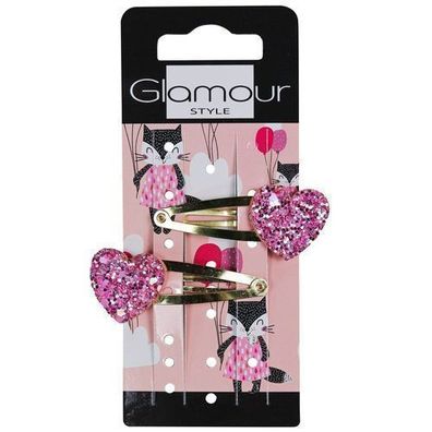 Glamour Kids Glitzer-Haarspangen Herz, 2 Stk