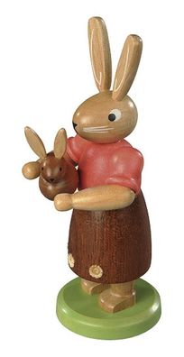 Osterfigur Hasenmutter mit Kind farbig lassiert klein Höhe 11cm NEU Osterdeko