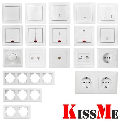 Schalter Steckdose Schuko Unterputz mit Rahmen Dimmer Wandschalter Serie KISS ME