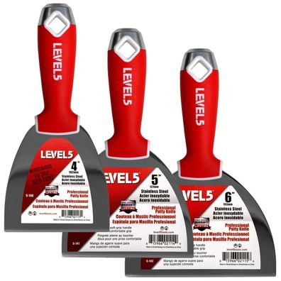 LEVEL5 Profi Set 3xSpachtel Edelstahl Softgriff Fugenmesser für Trockenbau 5-651