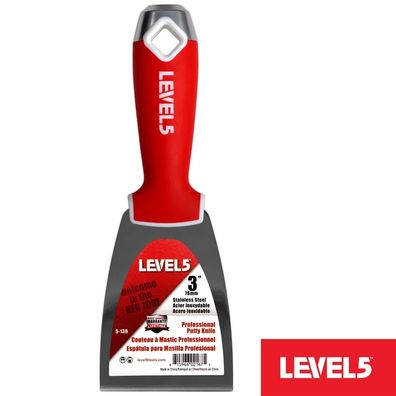 LEVEL5 Profi Spachtel aus Edelstahl 3"/76mm weicher Griff für Trockenbau 5-139