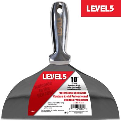 LEVEL5 Profi Spachtel ganz aus Edelstahl 10"/254mm Trockenbau Malerspachtel 5-410