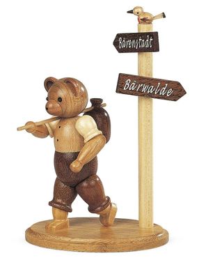 Bärensammelfigur Bär Wanderer am Wegweiser natur klein Höhe 14 cm NEU Bär Bären