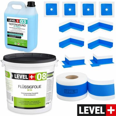 Dicht- Set Badabdichtung Flüssigfolie 20kg großes Bad Tiefgrund Dichtband SET326