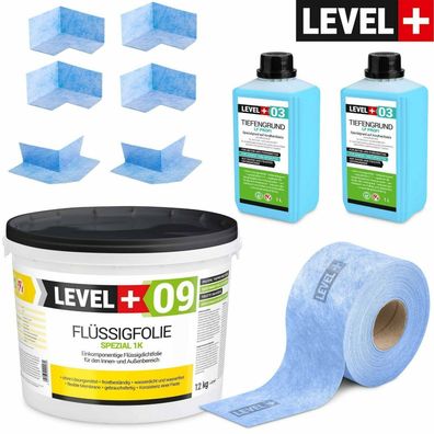 Dicht-Set Balkonabdichtung Innen Außen Bad Dusche Flussigfolie 12kg Profi SET60