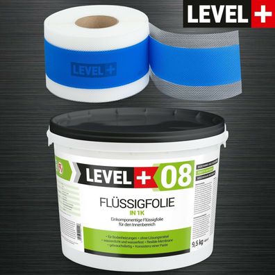 Dicht-Set Flüssigfolie 9,5kg Dichtband 10M Bad Dusche Abdichtung LEVEL+ SET308
