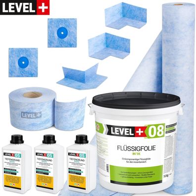 Dicht-Set Flüssigfoliefür 16kg Badabdichtung Dichtband Dichtbahn HQ LEVEL+ SET44