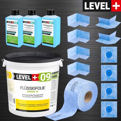 Dicht-Set Spezial Flüssigfolie 16kg Abdichtung Balkon Dusche Innen Außen LEVEL+ SET68