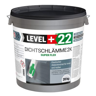 Dichtschlämme 20kg Abdichtmörtel 2K Flex Pool Terrasse Dusche Außen Innen LEVEL+22