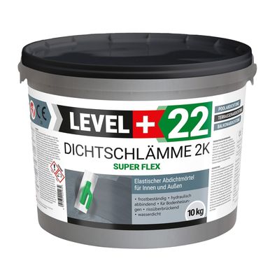 Dichtschlämme 10kg Abdichtmörtel 2K Flex Pool Terrasse Dusche Außen Innen LEVEL+22