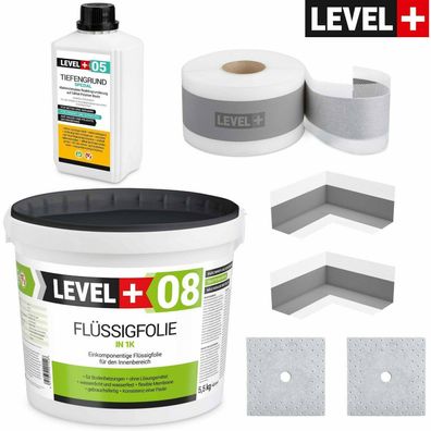 Dichtset 5,5kg Abdichtung Bad Dusche Flüssigfolie Tiefengrund 1l Dichtband SET14