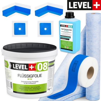 Dichtset 5m2 Dusche Abdichtung 7kg Flüssigfolie 1m Dichtbahn Dichtband SET344