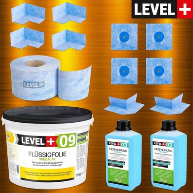 Dichtset Bad Balkon Dusche Abdichtung Flüssigfolie 12kg Innen Außen LEVEL+ SET66