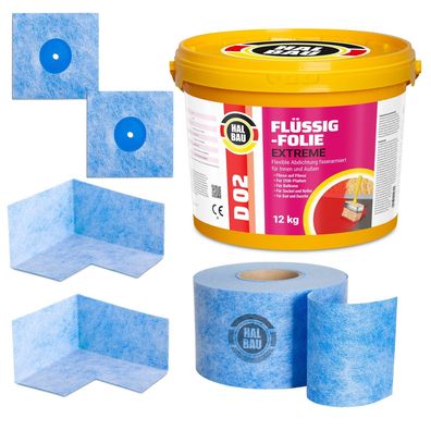 Dichtset Balkon Dusche Flüssigfolie 12kg Dichtband 15m Ecken Aussen Innen H318