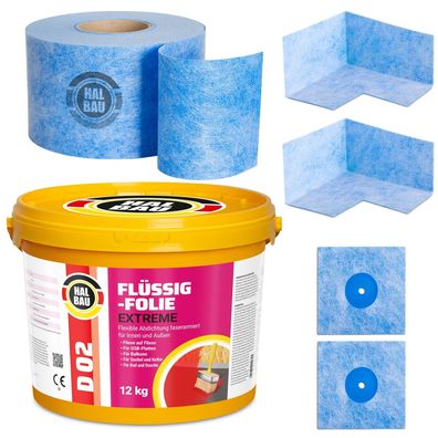 Dichtset Balkon Dusche Flüssigfolie 12kg Dichtband Ecken Set Aussen Innen H316