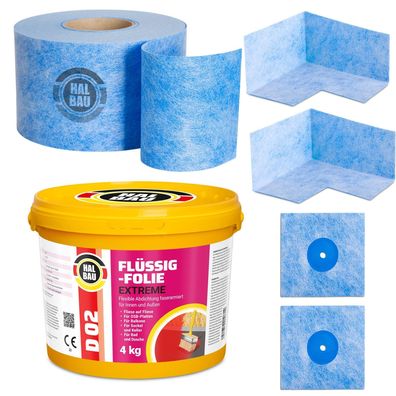 Dichtset Balkon Dusche Flüssigfolie 4kg Dichtband Ecken Aussen Innen Set H302