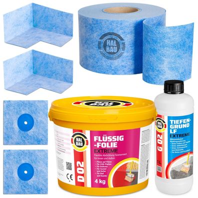 Dichtset Flüssigfolie 4kg Balkon Dusche Dichtband Tiefgrund Set Außen Innen H303