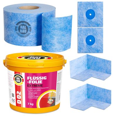 Dichtset Flüssigfolie 7kg Balkon Dusche Dichtband Ecken Set Innen Außen H307