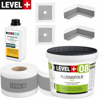 Dichtset ca 5 m² Duschabdichtung 5,5 kg Flüssigfolie Tiefengrund Dichtband SET55