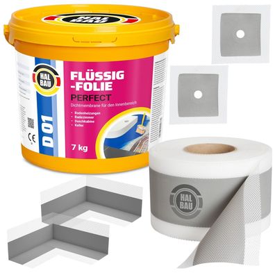 Dichtset Flüssigfolie 7Kg Dichtband 5m Dichtecken Manschetten Ø10 Dusche Bad H12