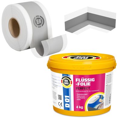 Dichtset Flüssigfolie 4Kg Dichtband 5m Innenecke Abdichtung Dusche Bad H05