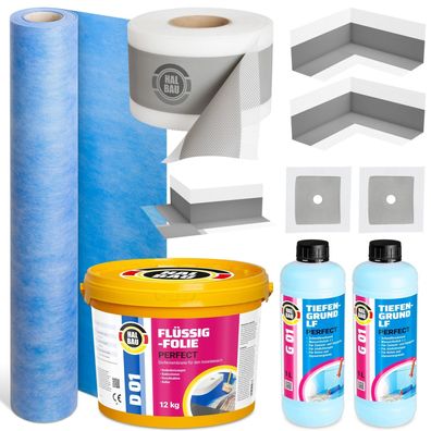 Dichtset Dichtband Ecken Flüssigfolie Manschetten Dichtbahn Tiefgrund Dusche H36