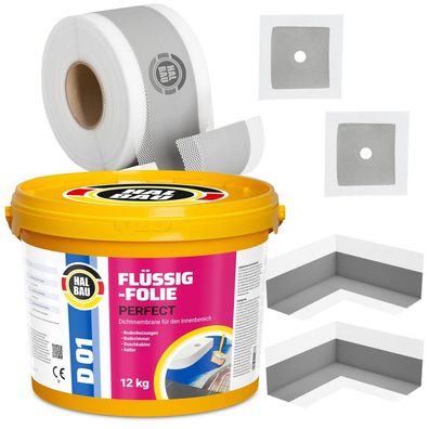 Dichtset Flüssigfolie 12Kg Dichtecken Dichtband 10m Abdichtung Dusche Bad H24