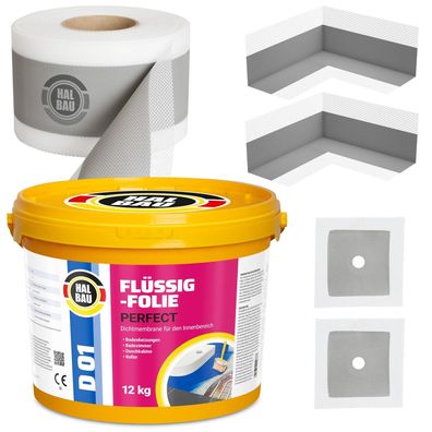 Dichtset Dichtecken Flüssigfolie 12Kg Dichtband 5m Abdichtung Dusche Bad H23