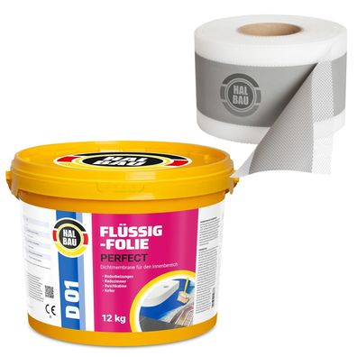 Dichtset Flüssigfolie 12Kg Dichtfolie Dichtband 5m AbdichtungSet Dusche Bad H20