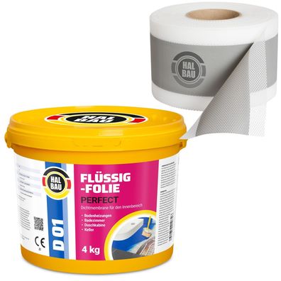 Dichtset Flüssigfolie 4Kg Dichtfolie Dichtband 5m Abdichtung Dusche Bad H01
