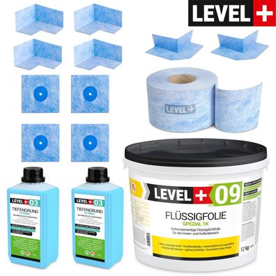 DichtSet Duschabdichtung und Badabdichtung 12kg Dichtfolie 20m Dichtband LEVEL+ SET71