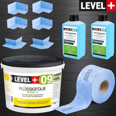 DichtSet Flussigfolie 12kg Balkonabdichtung und Badabdichtung Innen Außen SET60