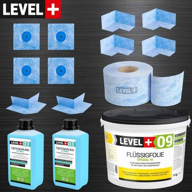 DichtSet Flussigfolie Badabdichtung Balkonabdichtung Dusche Spezial 14kg LEVEL+ SET67