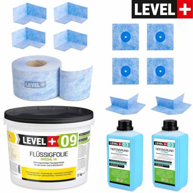 DichtSet Flussigfolie Spezial 12kg für Badabdichtung Dusche Balkon LEVEL+ SET66
